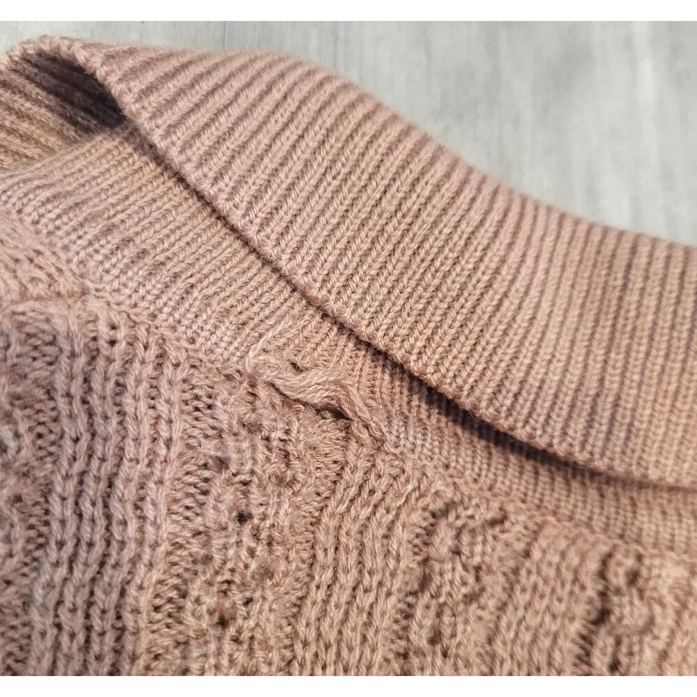 Vintage 90s Cable Knit Cardigan Womens 42 (XL) Brown Patch Pockets Made Romania